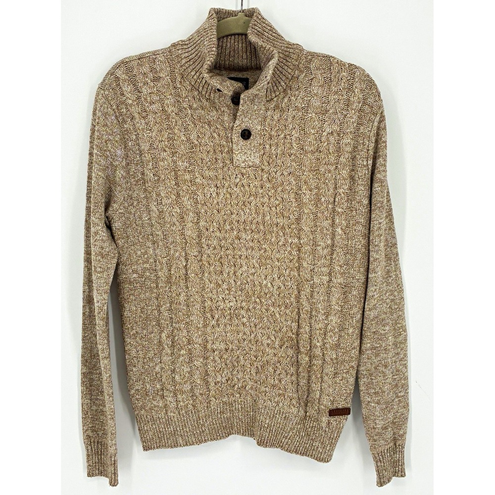 NWT Buffalo David Bitton Men's Small Cable Knit Shawl Collar Sweater Beige